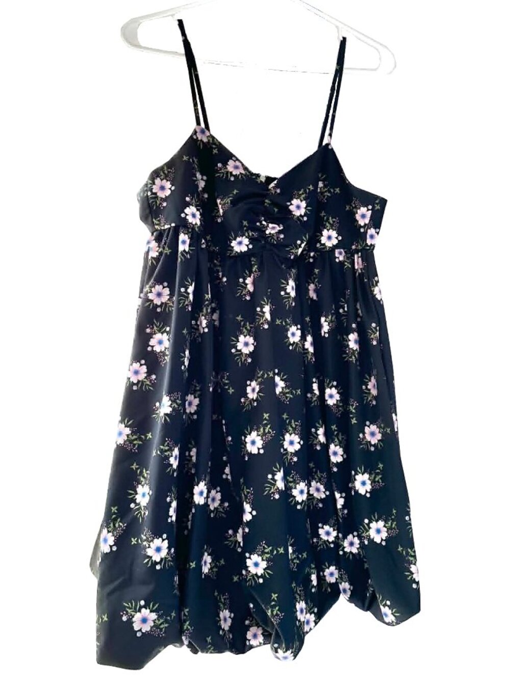 NWT FREE PEOPLE Black Floral Bubble Hem Dress Spaghetti Straps Size M